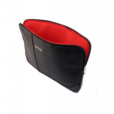 Guess Saffiano Notebook Sleeve - дизайнерски луксозен кожен калъф за преносими компютри до 15 инча (черен)