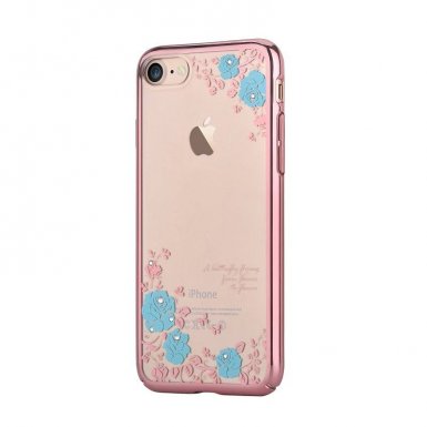 Devia Crystal Joyous Case - поликрабонатов кейс за iPhone 8 Plus, iPhone 7 Plus (с кристали Сваровски) (със сини цветя)