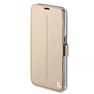 4smarts Supremo Book Flip Case - кожен калъф с поставка и отделение за кр. карта за Samsung Galaxy S7 Edge (златист)