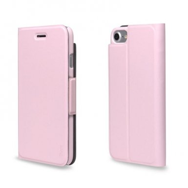 Torrii Torrio Leather Case - кожен калъф със слот за кр. карта и поставка за iPhone 8, iPhone 7 (розов)