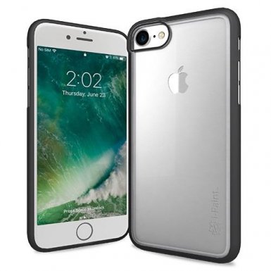 iPaint Matte Frame Case - дизайнерски поликарбонатов кейс с TPU рамка за iPhone 8, iPhone 7 (черен-прозрачен)