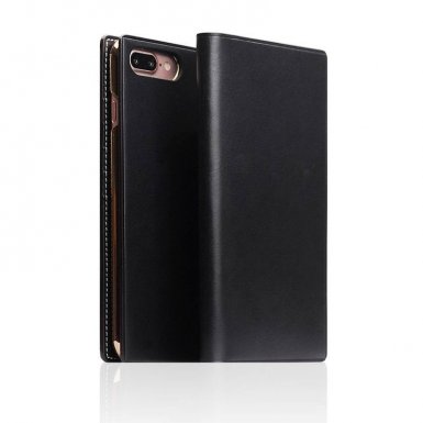 SLG Design D7 IBL Case - кожен калъф (естествена кожа), тип портфейл за iPhone 8 Plus, iPhone 7 Plus (черен)