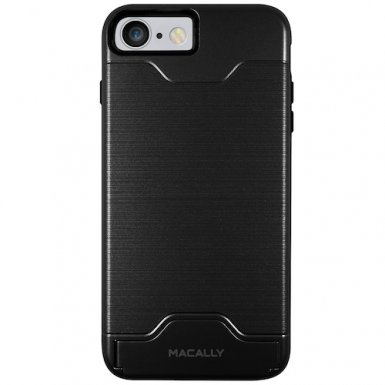Macally KStand Case - хибриден удароустойчив кейс със слот за кр. карта и поставка за iPhone 8, iPhone 7 (черен)