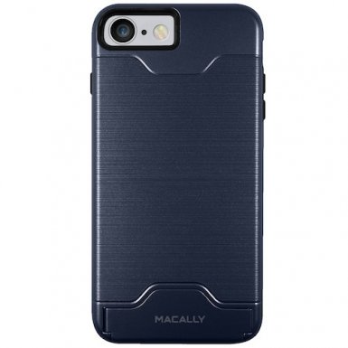 Macally KStand Case - хибриден удароустойчив кейс със слот за кр. карта и поставка за iPhone 8, iPhone 7 (син)