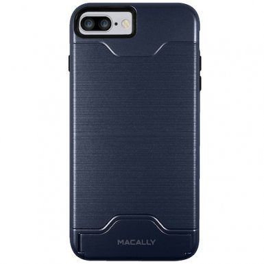 Macally KStand Case - хибриден удароустойчив кейс със слот за кр. карта и поставка за iPhone 8 Plus, iPhone 7 Plus (син)