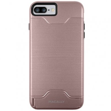 Macally KStand Case - хибриден удароустойчив кейс със слот за кр. карта и поставка за iPhone 8 Plus, iPhone 7 Plus (розово злато)