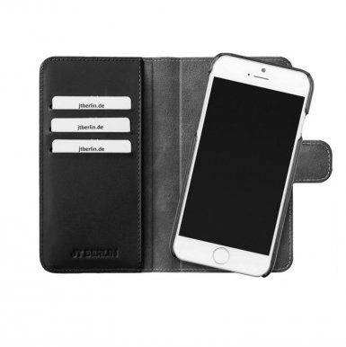 JT Berlin WalletCase Style 3in1 - кожен калъф (естествена кожа), тип портфейл с отделящ се кейс за iPhone 8 Plus, iPhone 7 Plus (черен)