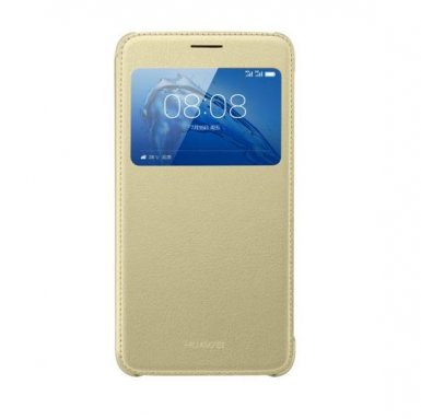 Huawei Smart View Cover - оригинален кожен калъф с отвор за дисплея за Huawei G9 Plus (златист)