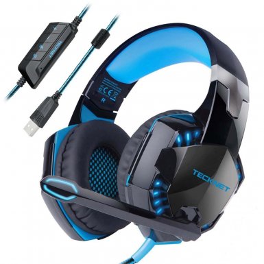 TeckNet GH928 7.1 Channel Surround Sound Gaming Headset - геймърски слушалки с микрофон и управление на звука (черен-син)