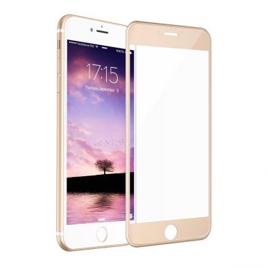 Premium Full Screen Tempered Glass - обхващащо и ръбовете стъклено защитно покритие за дисплея на iPhone 6, iPhone 6S (златисто)