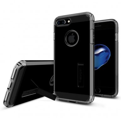 Spigen Tough Armor Case - хибриден кейс с най-висока степен на защита за iPhone 8 Plus, iPhone 7 Plus (черен гланц)
