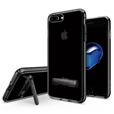 Spigen Ultra Hybrid Case S - хибриден кейс с висока степен на защита и поставка за iPhone 8 Plus, iPhone 7 Plus (прозрачен-черен гланц)