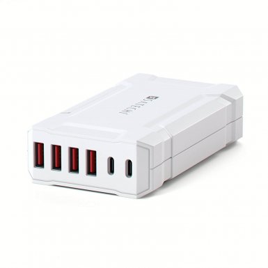 Satechi 60W 6-Port Charger - захранване с 4 USB изхода и 2 х USB-C изхода за мобилни телефони, таблети и MacBook (бял)