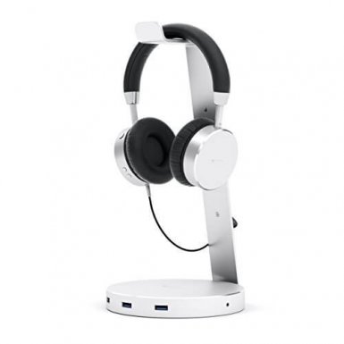 Satechi Aluminium Headphone Stand - дизайнерска алуминиева поставка за слушалки с USB изходи (сребрист)