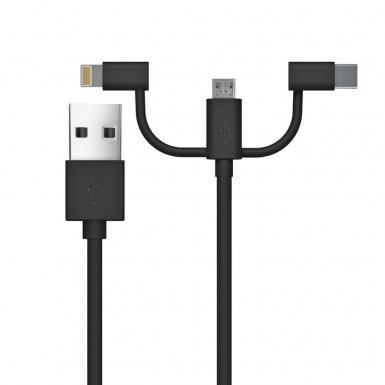 Just Wireless 3in1 Cable - качествен USB кабел с Lightning, microUSB и USB-C конектори (2 метра) (черен)