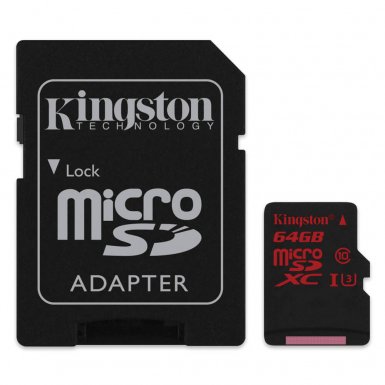 Kingston microSDXC Card 64GB UHS-1 Class U3 - памет карта + SD адаптер (подходяща за GoPro)
