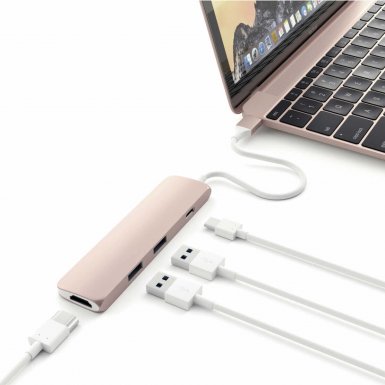 Satechi USB-C Multiport Adapter - мултифункционален хъб за свързване на допълнителна периферия за компютри с USB-C (розово злато)