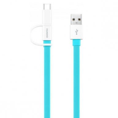 Huawei AP55S USB to MicroUSB and USB-C Data Cable - универсален кабел с MicroUSB и USB-C конектори (син)