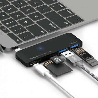 Elago Multi USB-C Hub - USB-C хъб към 2xUSB 3.0, MicroSD, SD и USB-C за MacBook и устройства с USB-C порт (черен)