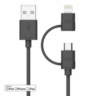 iLuv Combo 2-in-1 Lightning and MicroUSB Cable - USB кабел 2в1 за Lightning и MicroUSB устройства (черен)
