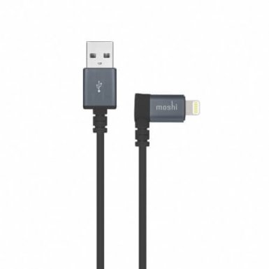 Moshi Lightning to USB Cable 90 degrees - Lightning кабел за iPhone, iPad, iPod и всички устройства с Lightning конектор (150 см) (черен)