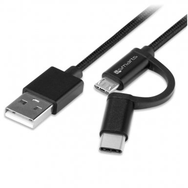 4smarts ComboCord MicroUSB + USB-C cable - качествен кабел за microUSB и USB-C стандарти 100 см. (черен)