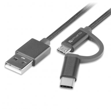 4smarts ComboCord MicroUSB + USB-C cable - качествен кабел за microUSB и USB-C стандарти 200 см. (сив)