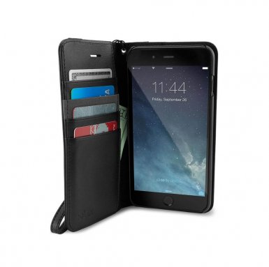 Silk Innovation Folio Wallet Leather Case - кожен калъф (и поставка) тип портфейл за iPhone 8 Plus, iPhone 7 Plus (черен)