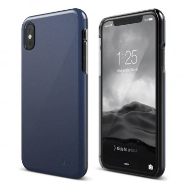 Elago S8 Slim Fit 2 Case - качествен поликарбонатов кейс за iPhone XS, iPhone X (тъмносин)