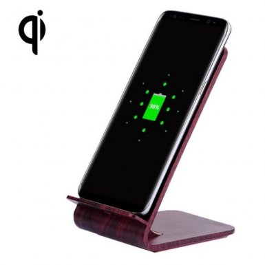 YoLike A8 10W Qi Wireless Charging Wood Stand with LED Light - качествена дървена поставка (пад) за безжично захранване за QI съвместими устройства (червен)