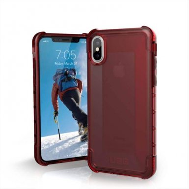 Urban Armor Gear Plyo Case - удароустойчив хибриден кейс за iPhone XS, iPhone X (червен-прозрачен)