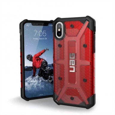 Urban Armor Gear Plasma - удароустойчив хибриден кейс за iPhone XS, iPhone X (червен-прозрачен)