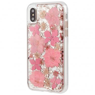 CaseMate Karat Petals Case - дизайнерски кейс с истински цветя и с висока защита за iPhone XS, iPhone X (розов)