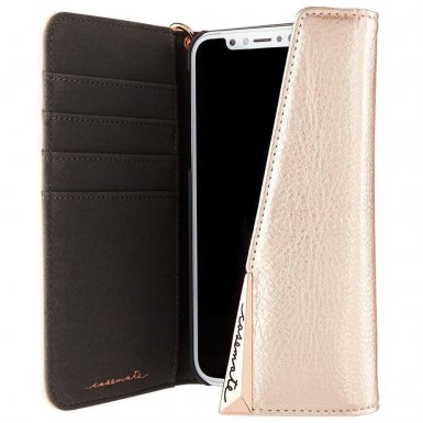 CaseMate Wristlet Folio - кожен калъф (естествена кожа), тип портфейл за iPhone XS, iPhone X (розово злато)