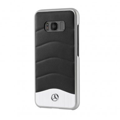 Mercedes-Benz Wave III Genuine Leather Hard Case - дизайнерски кожен кейс за Samsung Galaxy S8 Plus (черен-сребрист)