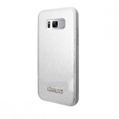 Guess Iridescent Leather Hard Case - дизайнерски кожен кейс за Samsung Galaxy S8 Plus (сребрист)