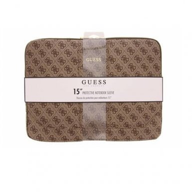 Guess Uptown Notebook Sleeve - дизайнерски луксозен кожен калъф за преносими компютри до 15 инча (кафяв)
