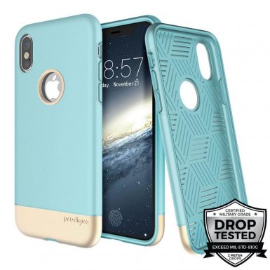 Prodigee Fit Pro Case - хибриден слайдер кейс за iPhone XS, iPhone X (син-златист)