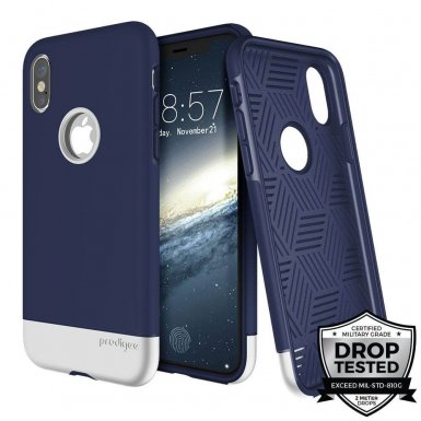 Prodigee Fit Pro Case - хибриден слайдер кейс за iPhone XS, iPhone X (тъмносин-сребрист)