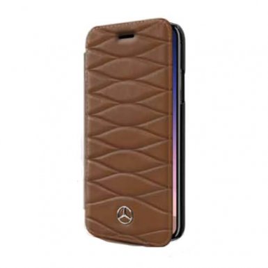 Mercedes-Benz Pattern III Folio Case - кожен калъф (естествена кожа), тип портфейл за iPhone XS, iPhone X (кафяв)