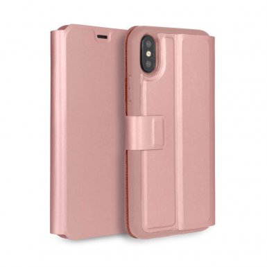 Torrii Gemini Case - двулицев кожен калъф, тип портфейл за iPhone XS, iPhone X (розово злато)