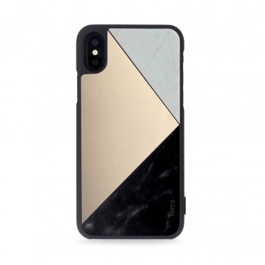 Torrii Puzzle Case - хибриден (поликарбонат, алуминий и мрамор) кейс за iPhone XS, iPhone X (черен)