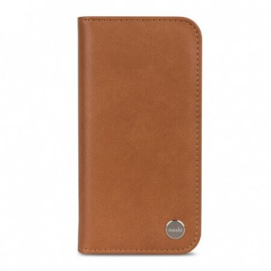 Moshi Overture Case - кожен/текстилен калъф, тип портфейл и поставка за iPhone XS, iPhone X (кафяв)