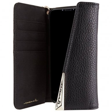 CaseMate Wristlet Folio - кожен калъф (естествена кожа), тип портфейл за iPhone XS, iPhone X (черен)