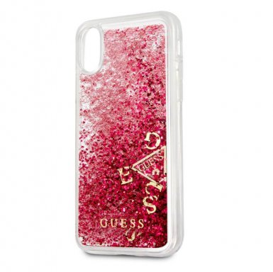 Guess Glitter Hard Case - дизайнерски кейс с висока защита за Apple iPhone XS, iPhone X (розов)