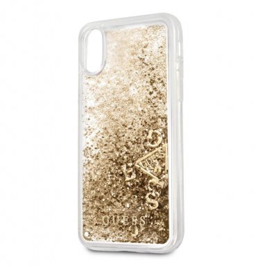 Guess Glitter Hard Case - дизайнерски кейс с висока защита за Apple iPhone XS, iPhone X (златист)