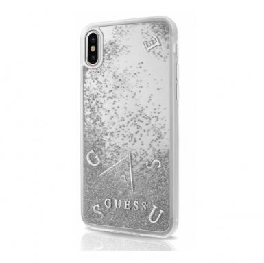 Guess Glitter Hard Case - дизайнерски кейс с висока защита за iPhone X, iPhone XS (сребрист)