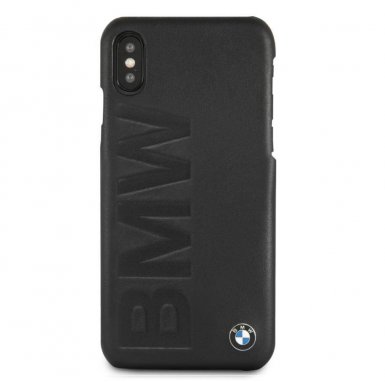 BMW Signature Debossed Logo Leather Case - кожен кейс (естествена кожа) за iPhone XS, iPhone X (черен)