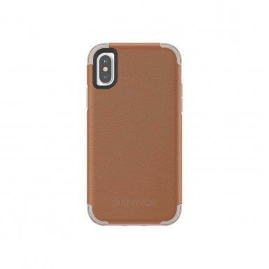 Griffin Survivor Prime Leather - хибриден кожен кейс с висока защита за iPhone XS, iPhone X (кафяв)