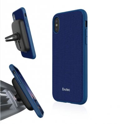 Evutec Aergo Ballistic Nylon - хибриден TPU кейс и магнитна поставка за iPhone XS, iPhone X (син)